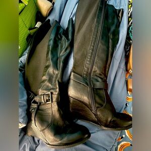 Wide calf wedge knee boots